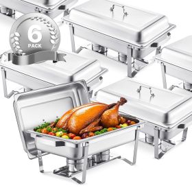 VEVOR Chafing Dish Buffet Set, 8 Qt 6 Pack, Stainless Steel Chafer with 6 Full Size Pans